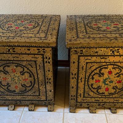 Ornate Wood and Metal Boxes – 22” Square x 23” Tall – Set of 2