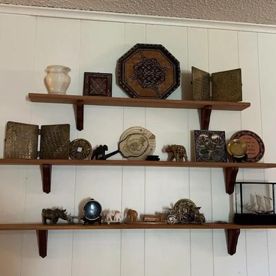 Indonesian Decor Lot – Figurines & More (Shelves Not Included)