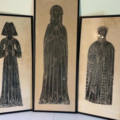 Set of 3 Framed Brass Rubbings – 41½” x 19” and 49” x 19”