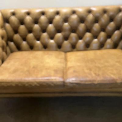Leather Tufted Sofa with Brass Nails – 55”W x 28”D x 31”T