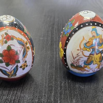 Two Vintage Hand-Painted Porcelain Decorative Eggs