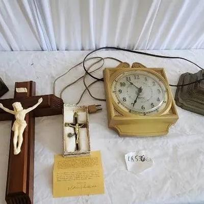 Religious Decor, Vintage Desk Lamp, Clock