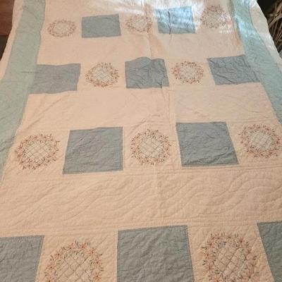 Quilt Blue Floral Handstitched 