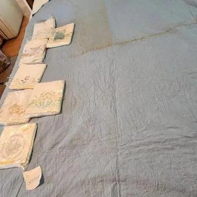Blue & White Quilt & Embroidered Pillowcases 