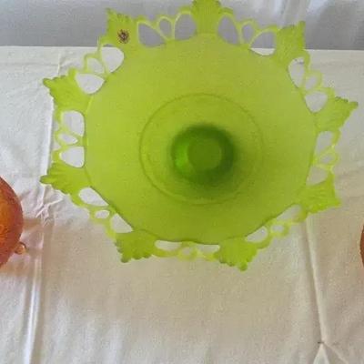 Carnival Glass & Green Handmde Glass