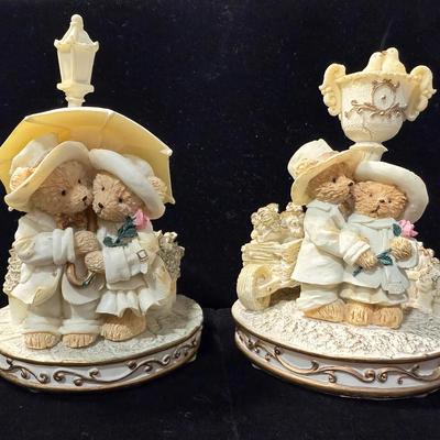 2 Vintage Bear Figurines – Romantic Couple Scenes with Victorian Style