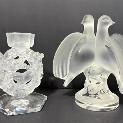 Signed Lalique France Crystal Figurines – Doves and Swallows