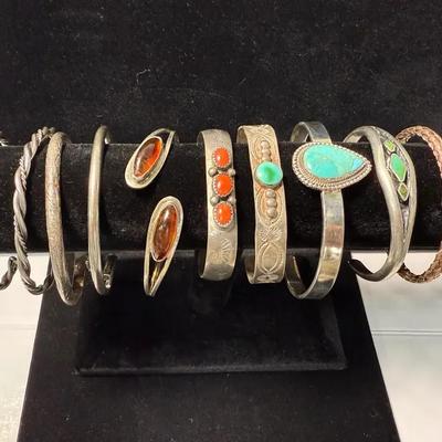 10 Sterling-Style Cuff Bracelets – Turquoise, Coral & Braided Designs