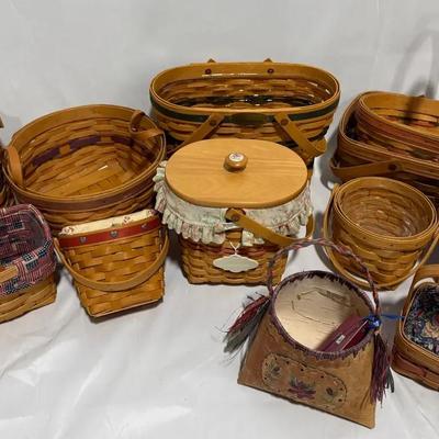 12 Authentic Longaberger Handwoven Baskets – Many with Liners & Lids