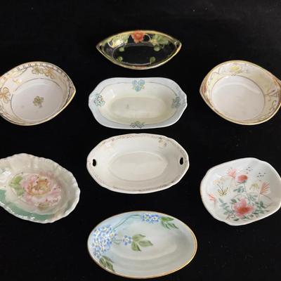 Set of 8 Antique & Vintage Hand-Painted Porcelain Trinket / Nut Dishes – Nippon, Noritake, Bavaria, 