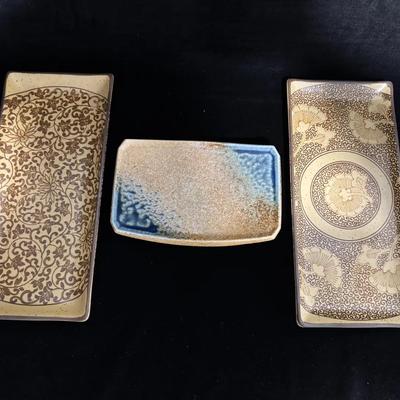 Set of 3 Japanese Ceramic Sushi/Serving Trays – “Sound Collection” Made in Japan – Stoneware Pottery