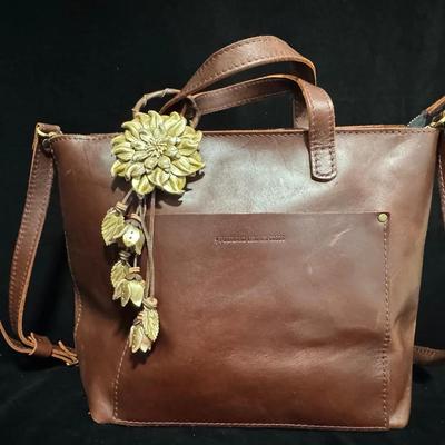 Portland Leather Goods Handcrafted Brown Leather Tote with Adjustable Strap