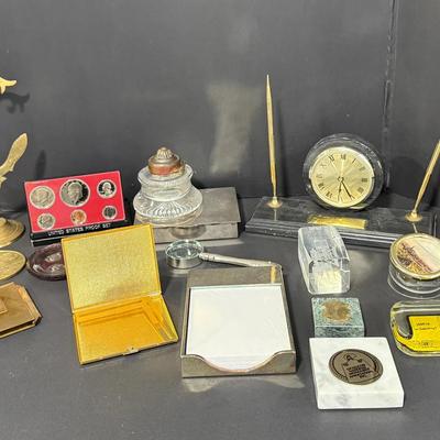 Vintage Desk & Office Décor Collection – Clocks, Pen Sets, Inkwell, U.S. Proof Set & More
