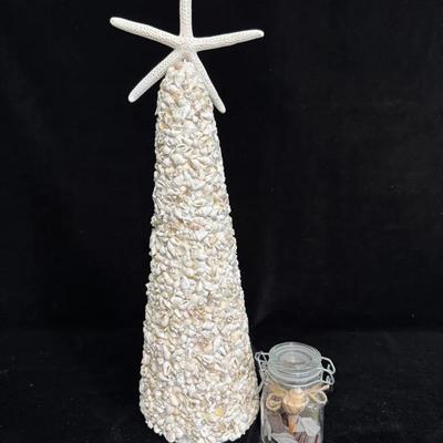 Tommy Bahama Nate Ricketts White Seashell Tree with Starfish Topper & Sea Glass Jar Décor