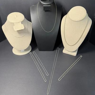 Sterling Silver & 10K Gold Chain Necklace Lot – 7 Pieces, All Stamped