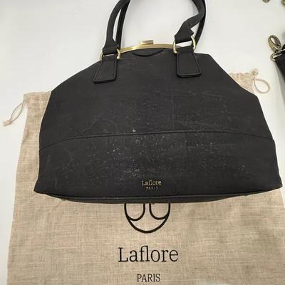 Laflore Paris “Bobobark” Convertible Cork Leather Handbag – Black with Brass Hardware