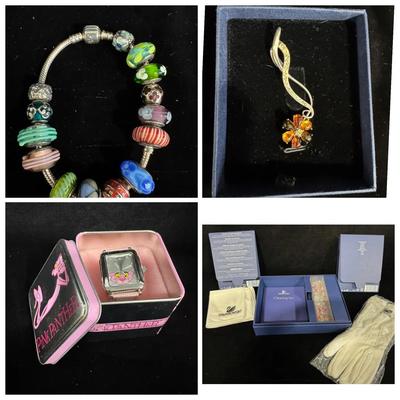Pink Panther Collectible Watch with Swarovski Set, Amber Pendant & Charm Bracelet