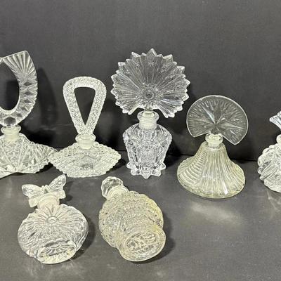 7 Vintage Cut Glass Perfume Bottles with Stoppers – Vanity Décor Collection 