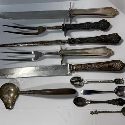 Vintage Carving Knives, Forks & Collector Spoons – Mixed Metals & Designs