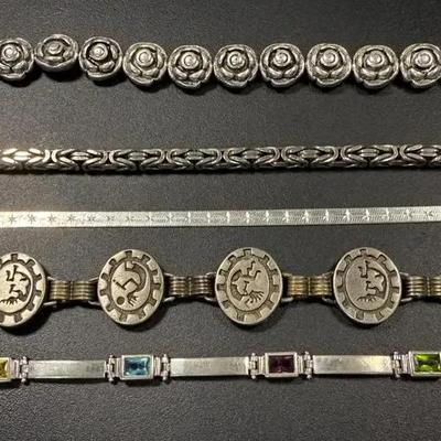 5 Vintage & Sterling-Style Bracelets – Gemstones, Floral, and Etched Designs
