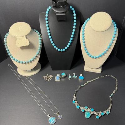 Sterling Silver & Turquoise Jewelry Lot – 13 Pieces, All 925 Stamped