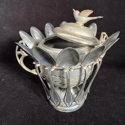 Antique Victorian Quadruple Silverplate Spooner with Bird Finial – W.M.P. New York