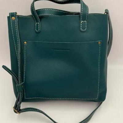 Portland Leather Goods Full-Grain Leather Tote – Teal with Crossbody Strap, Handcrafted USA