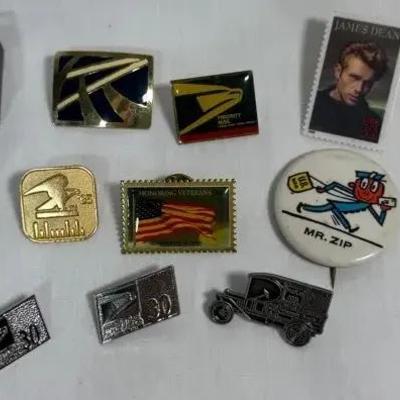 Lot of Vintage USPS Pins & Memorabilia – Mr. Zip, Stamp Pins, Postal Service Logos & Collectible But