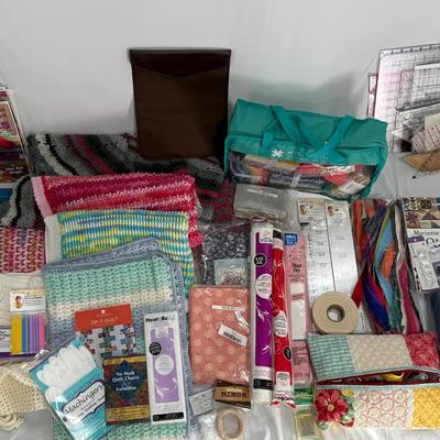 Large Quilting, Sewing & Crochet Lot – Tools, Books, Fabrics & Finished Projects 