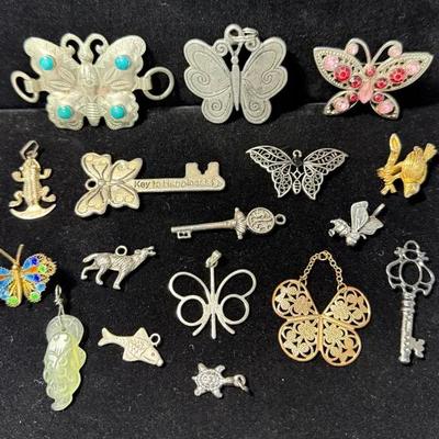 Lot of Butterfly, Animal & Key Charms – Mixed Metals & Designs