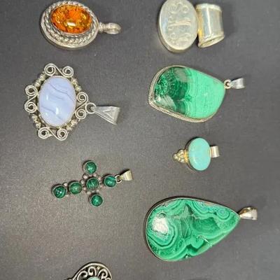 Sterling Silver & Gemstone Pendant Collection – 10 Pieces, 925 Stamped