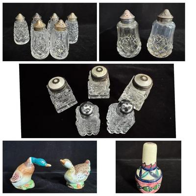 Vintage Crystal & Ceramic Salt and Pepper Shaker Collection – Mixed Styles, Some Sterling Silver Top