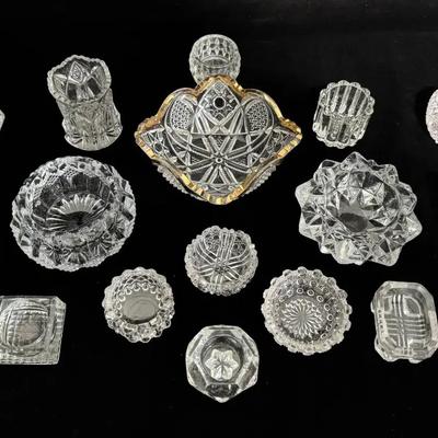Beautiful Collection of 15+ Vintage Pressed & Cut Glass Salt Cellars – Assorted Shapes & Patterns 