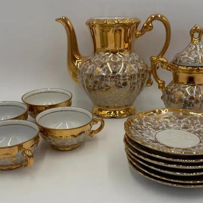 Mitterteich Bavaria Porcelain Tea/Coffee Set with Gold Gilt – 14 Pieces