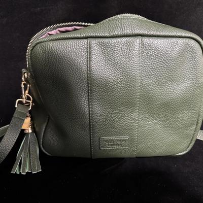 Pom Pom London Genuine Leather Crossbody Bag – Sage Green