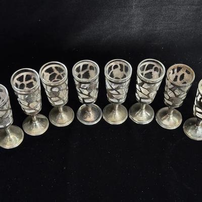 Vintage Mexican Silver-Plate Cordial Glasses (8) – Hecho en Mexico, Fish & Leaf Overlay