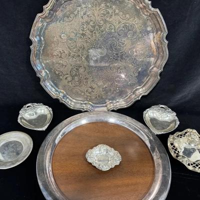 Vintage Silverplate & Sterling Mixed Tray & Dish– Ornate Patterns, Germany & USA Makers