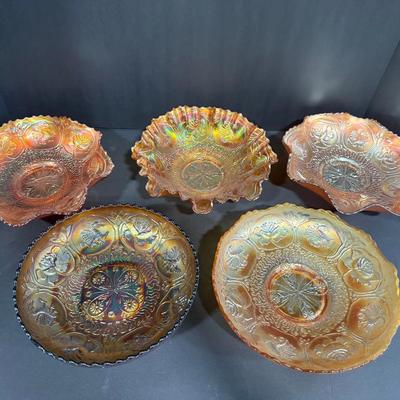 Set of Vintage Fenton "Dragon and Lotus" Carnival Glass Bowls