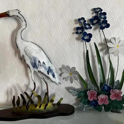 Metal Dimensional Crane & Flowers