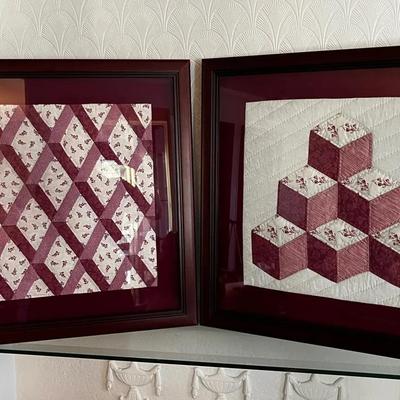2 Framed Quilt Art Pieces 21” X 21”