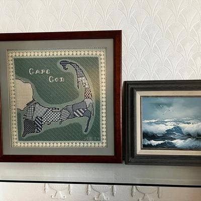 Hand knit Framed Cape Cod & Framed Watercolor Signed Art