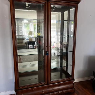 Gorgeous Wood & Glass Curio Cabinet With Lights