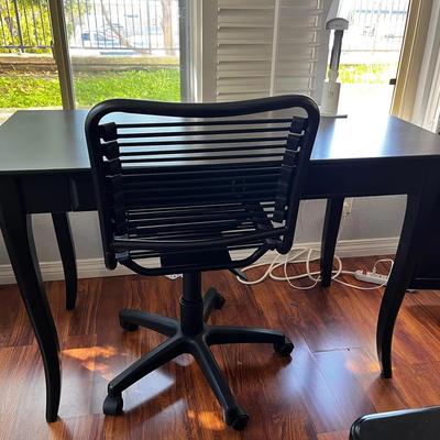 Dark Wood Small Desk With Chair And Desk Lamp