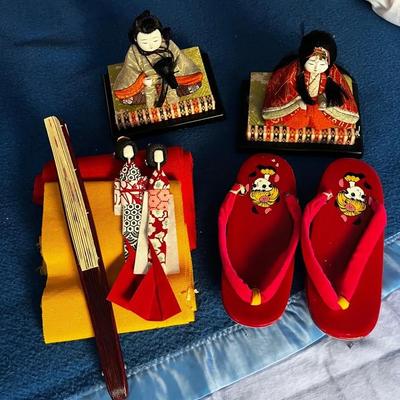 Box Of Vintage Japanese Dolls & Other Items