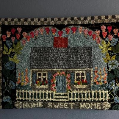 38” X 26” Handmade Rug Hooked Art “Home Sweet Home”