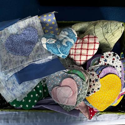Basket Of Unfinished Quilted Hearts