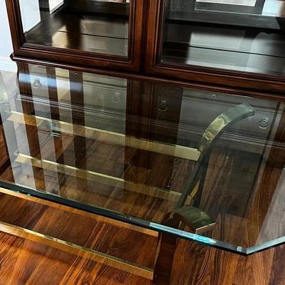 Glass & Brass Coffee Table: 56w X 17h X 26dp