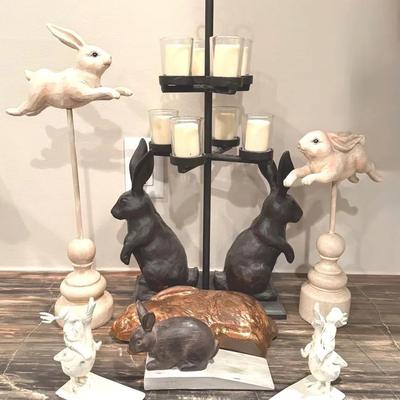 Rabbit Themed Candle Holder & Figurines