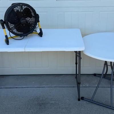 Lifetime Plastic Folding Tables (2), Plus GeekAire Outdoor Misting Fan
