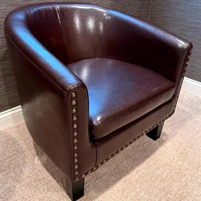 Alton Furniture Co. Barrel Style Accent Chair, Brown Leather